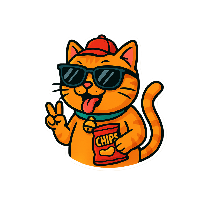 Cool Cat With Chips – Funny Vinyl Sticker