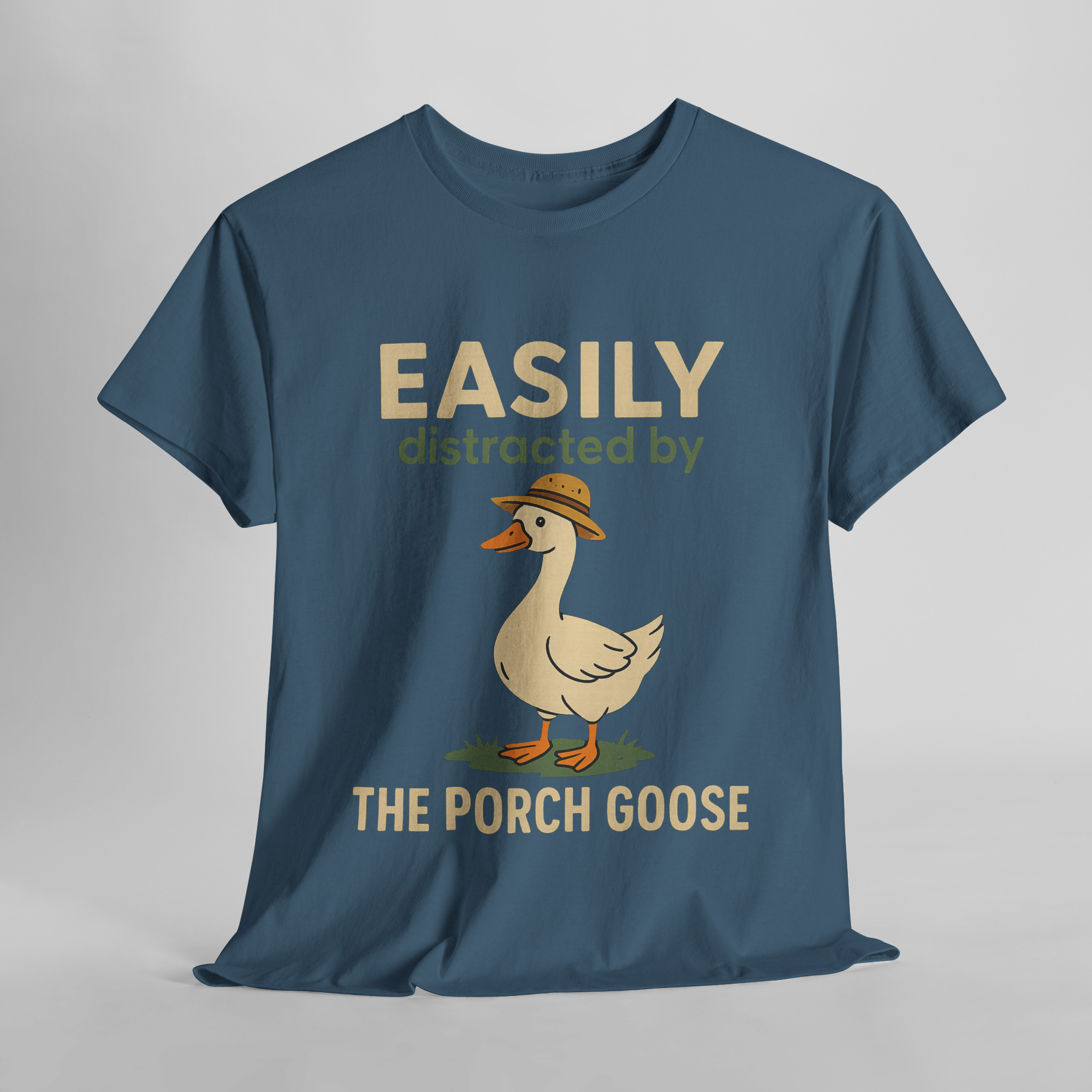 Easily Distracted by the Porch Goose Unisex Heavy Cotton Tee, Funny Animal Shirt, Gift for Goose Lovers, Quirky T-Shirt, Casual Wear