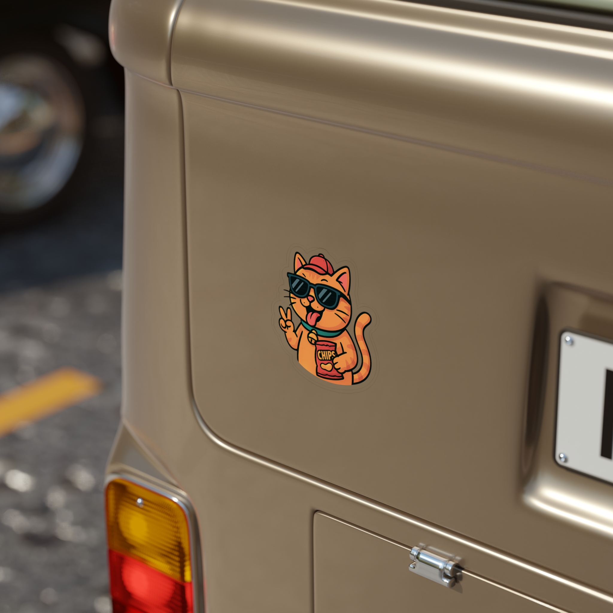 Cool Cat With Chips – Funny Vinyl Sticker