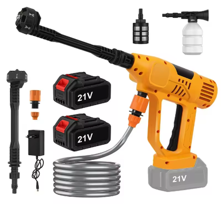 مسدس غسيل السيارات والأرضيات والحدائق ، مزود ببطاريتين