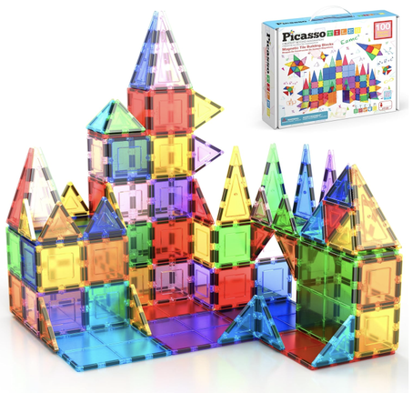 بيكاسو تايلز مجموعة من 100 قطعة بلاط البناء المغناطيسي الشفاف ثلاثي الابعاد ، الواح بناء ابداعية تفوق الخيال ملهمة ترفيهية تعليمية تقليدية بلاستيك