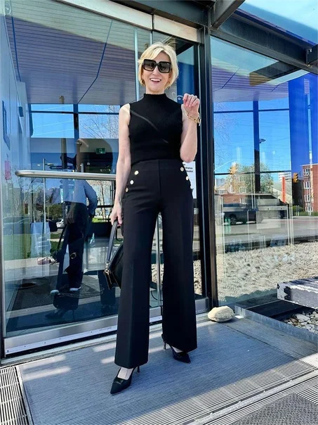 High Stretch Tummy Control Button Wide Leg Pant