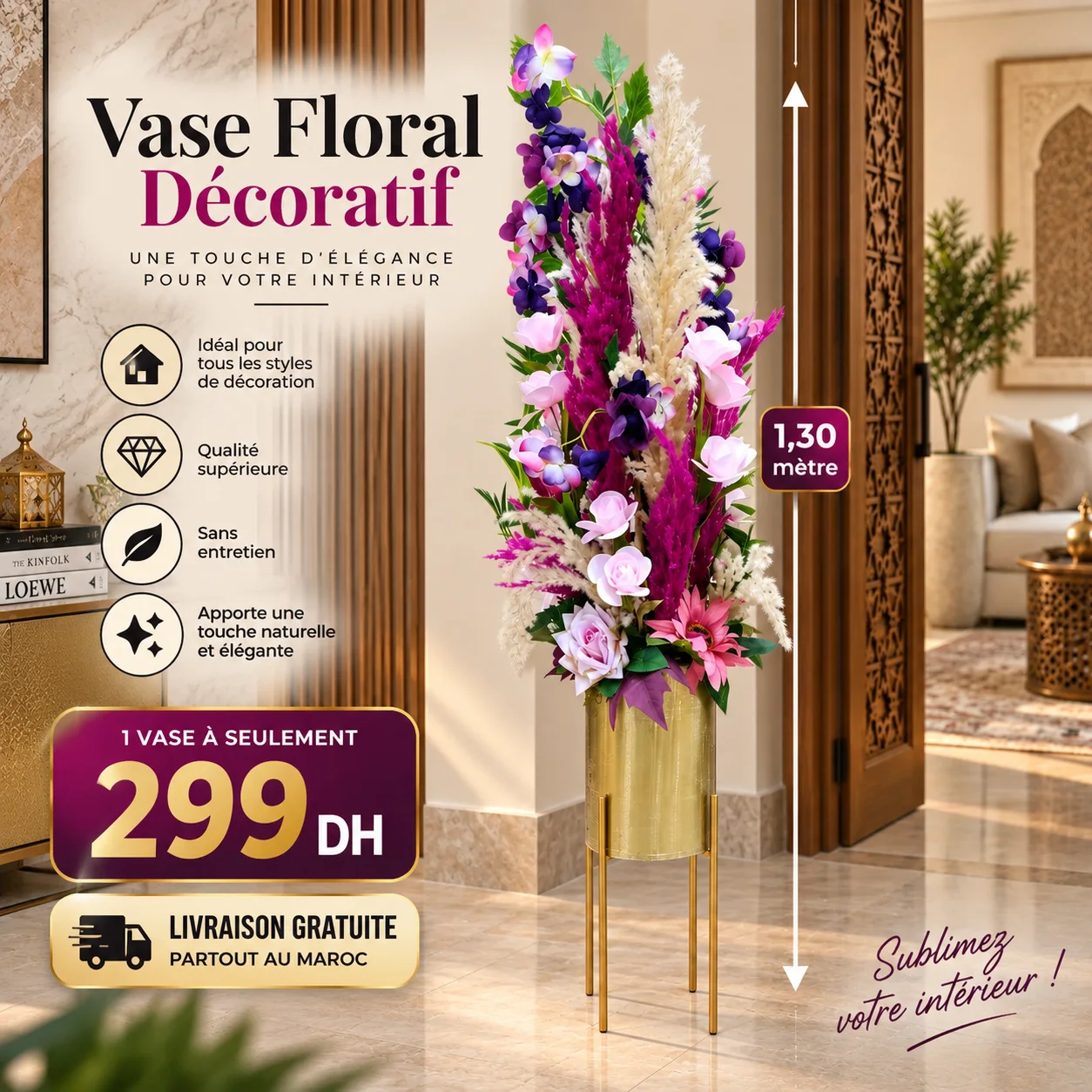 Vase Floral Décoratif – 1,30 m