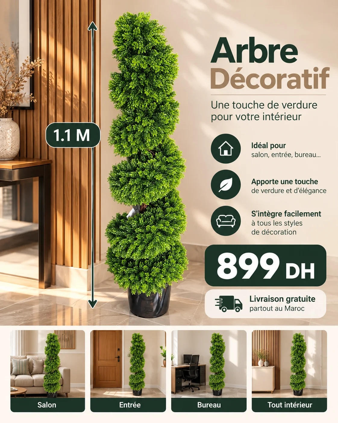 Arbre Décoratif Artificiel 1,10 m – Design Spirale
