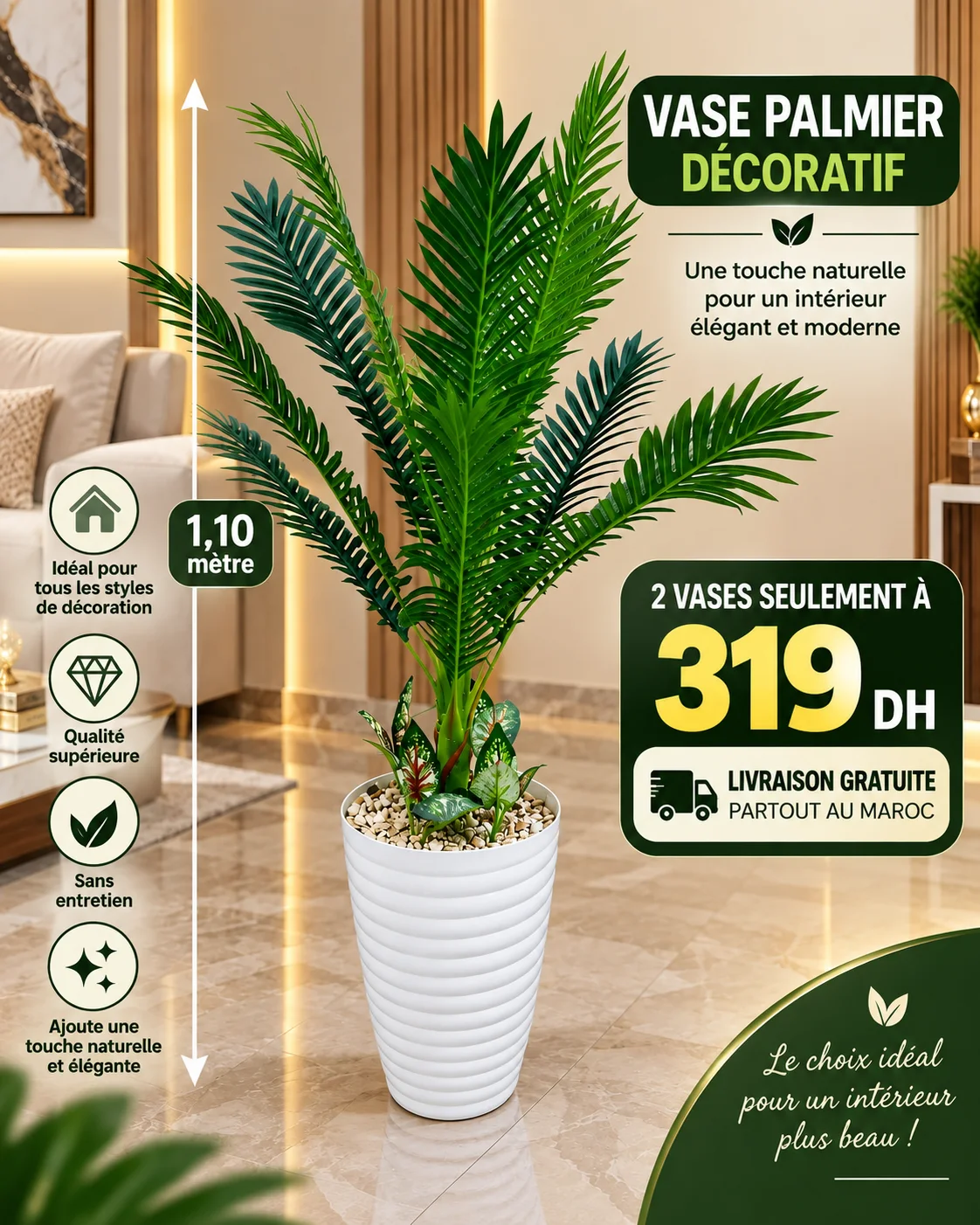 Vase Palmier Décoratif – 1,10 m