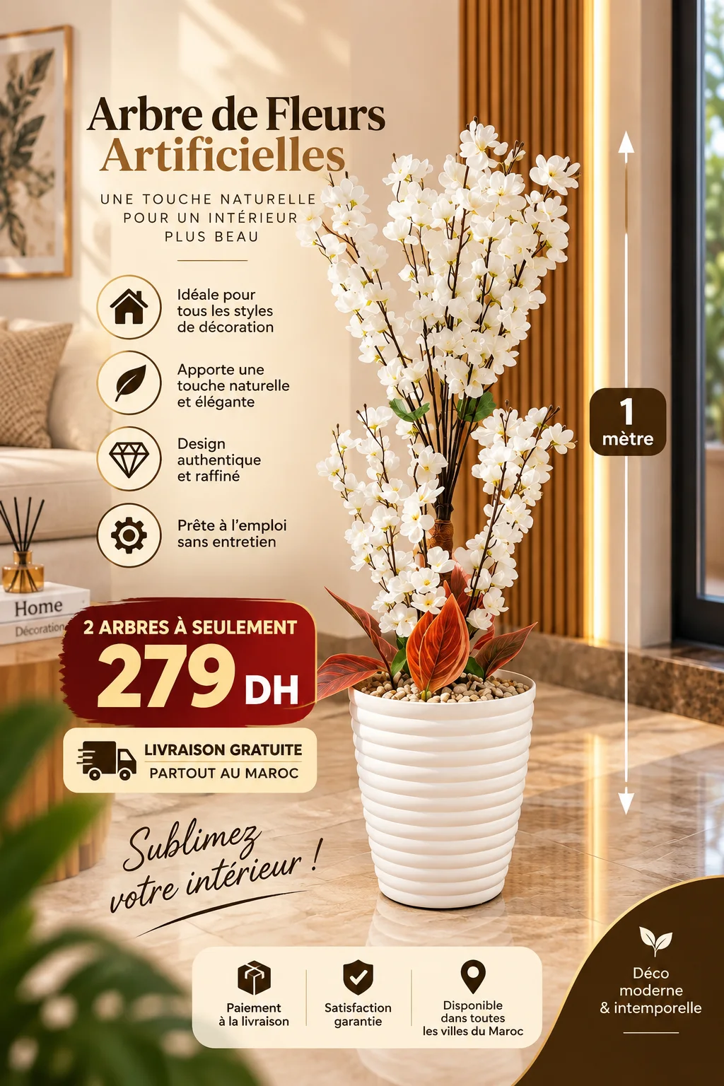 Arbre de Fleurs Artificielles Décoratif – 1 m