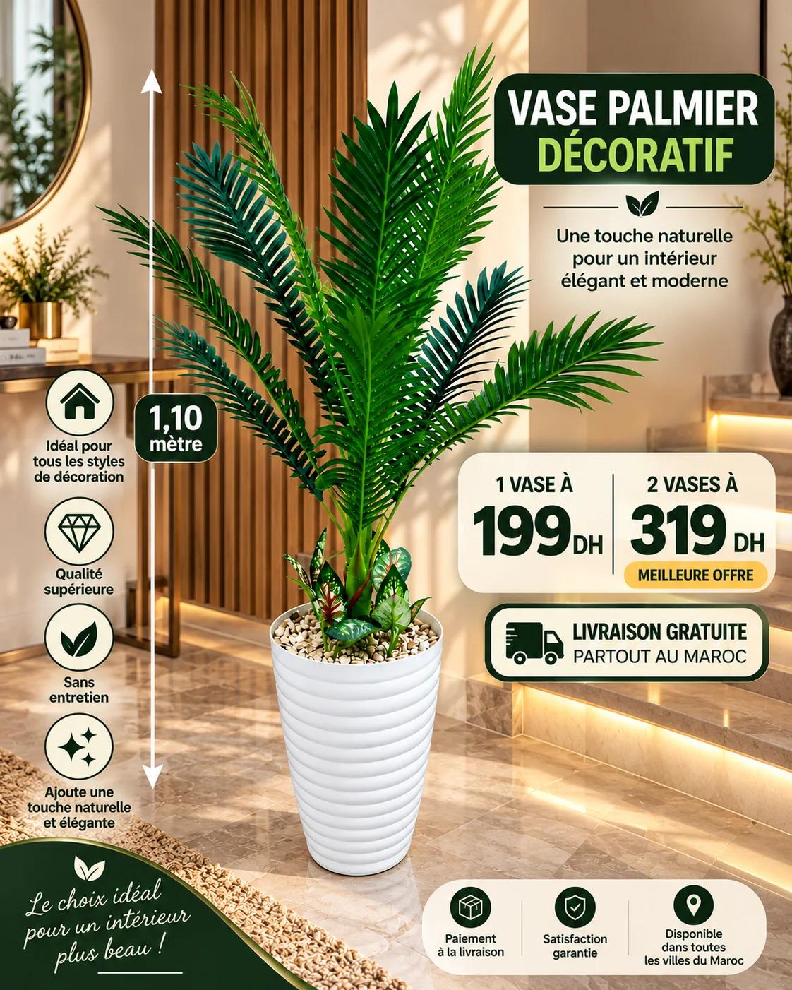 Vase Palmier Décoratif – 1,10 m