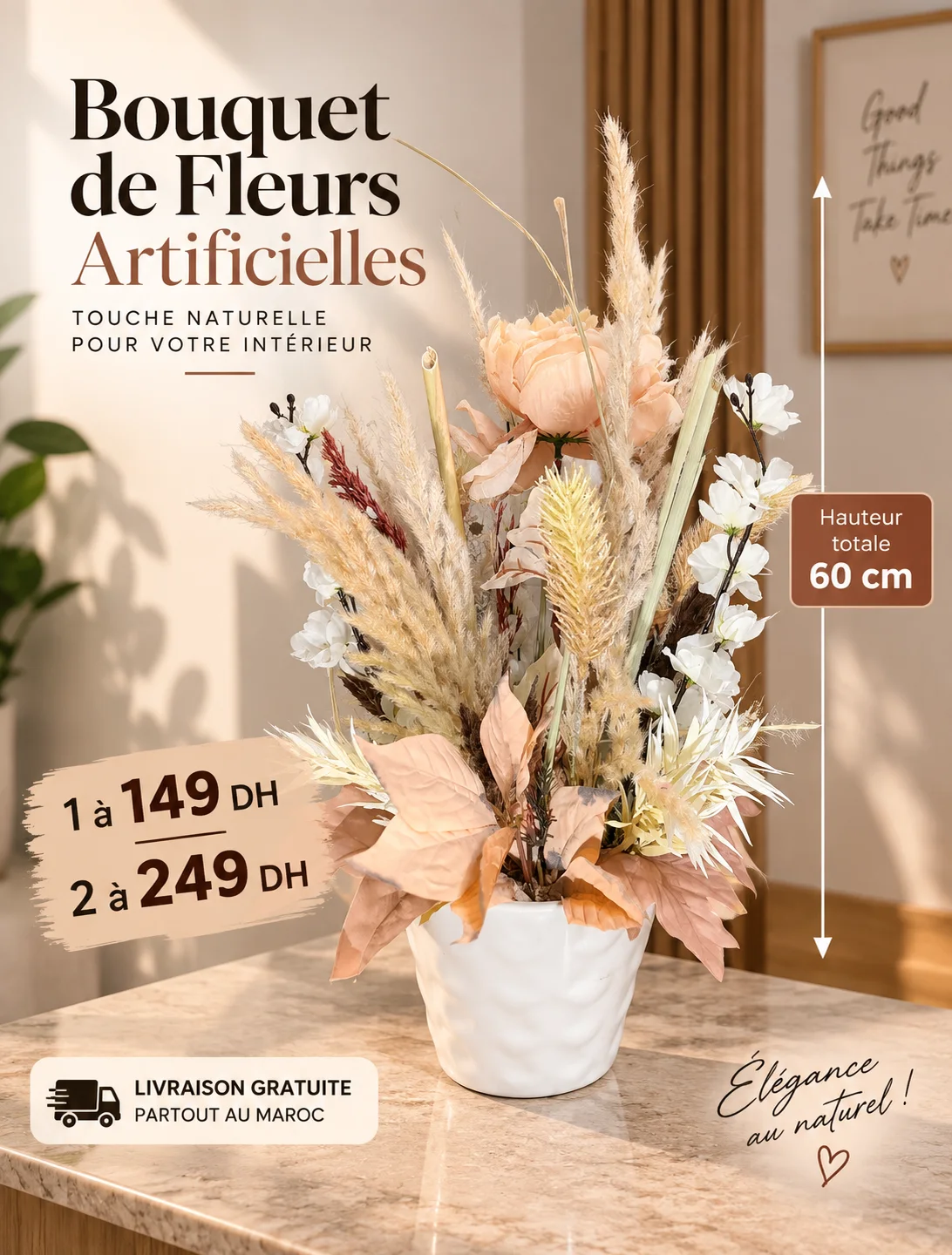 Bouquet de Fleurs Artificielles Décoratif – 60 cm