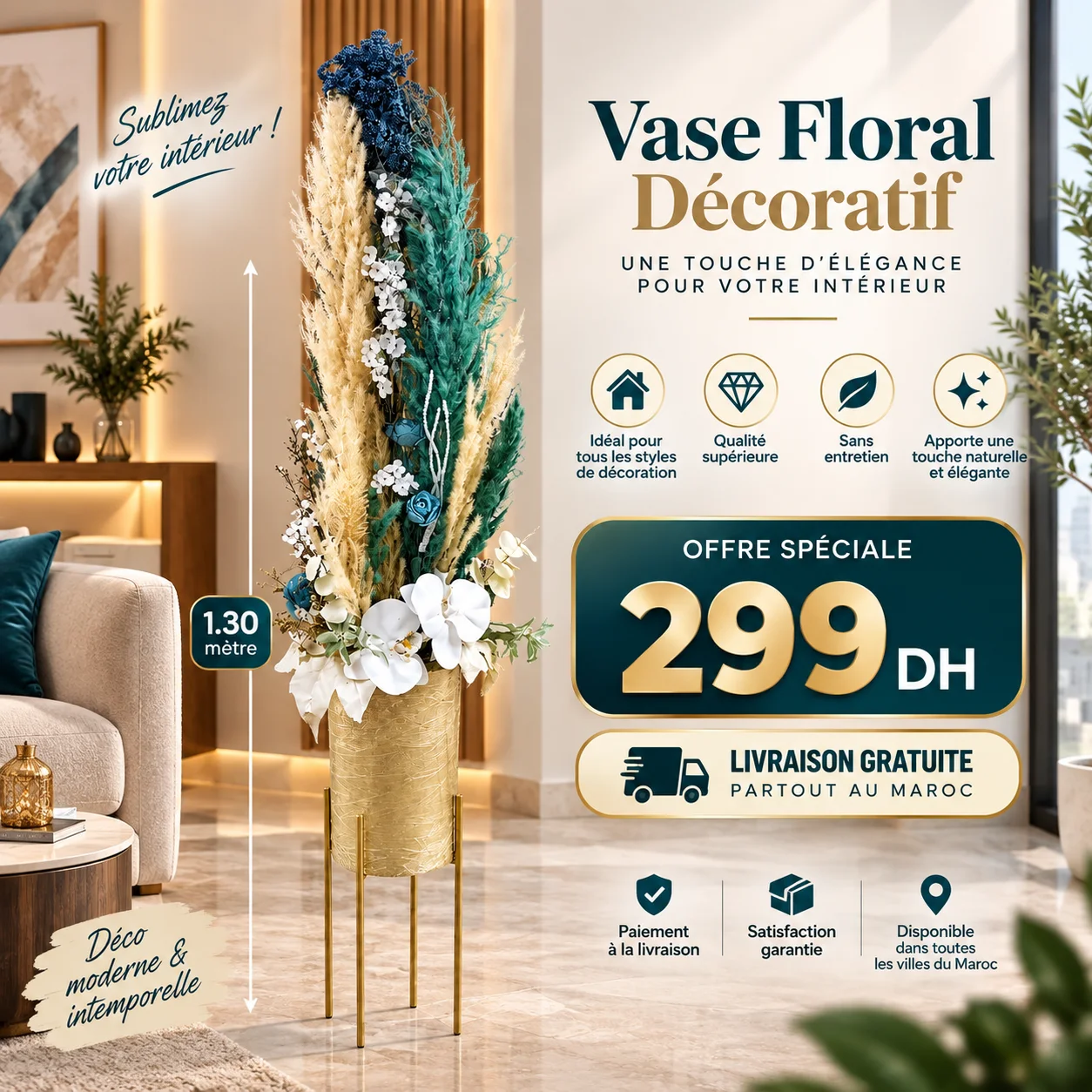 Vase Floral Décoratif – 1,30 m