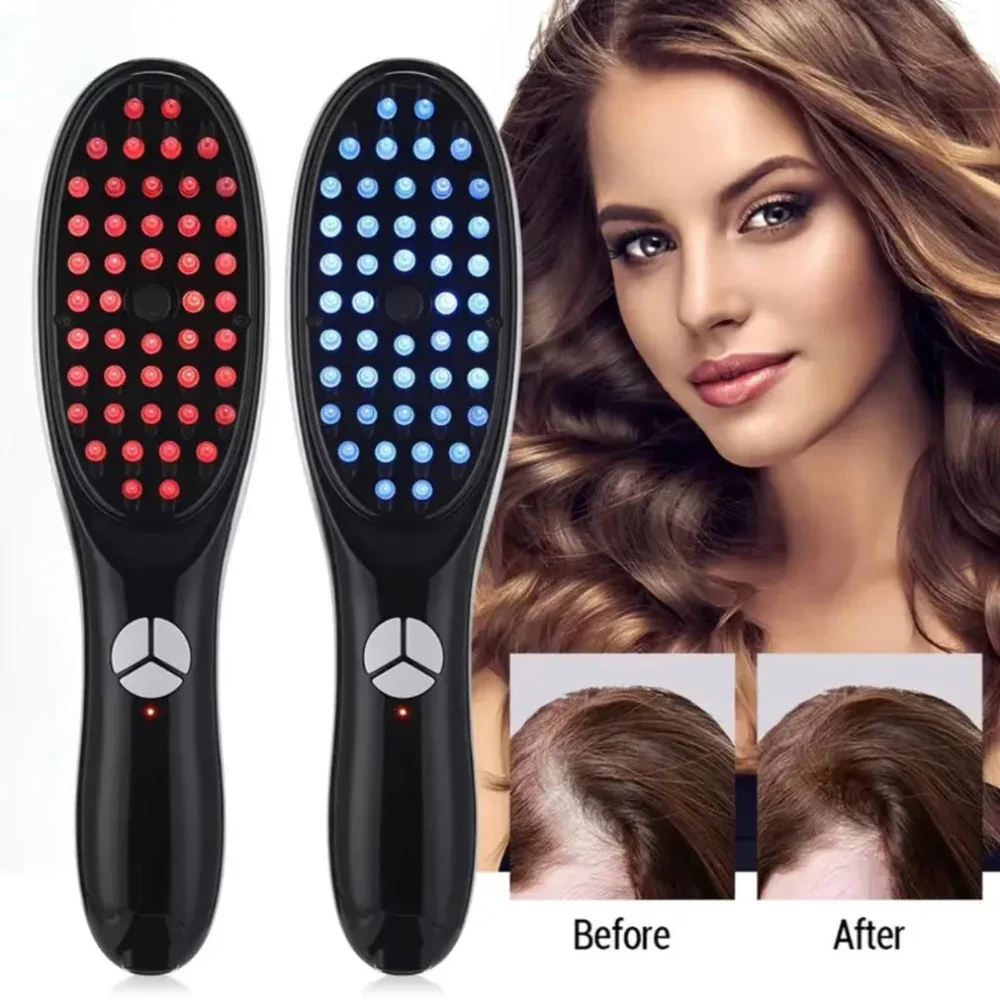 Brosse Nano Vibra Light 3 en 1 - فرشاة تدليك بالاهتزاز – أداة شاملة لعلاج الشعر بتقنية امتصاص البخار النانوي، واهتزازات متعددة المستويات، وضوء أحمر وأزرق لتحفيز نمو الشعر