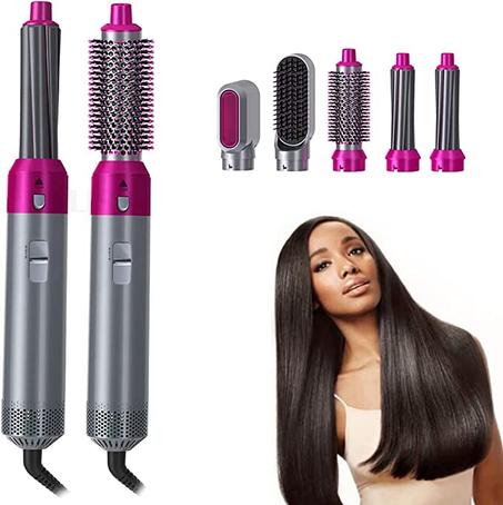 مجفف شعر دوار 5 في 1 لفرد الشعر، مشط تمويج الشعر، 5 اسطوانات قابلة للتبديل، 3 اوضاع قابلة للتعديل، تسخين 30 ثانية،