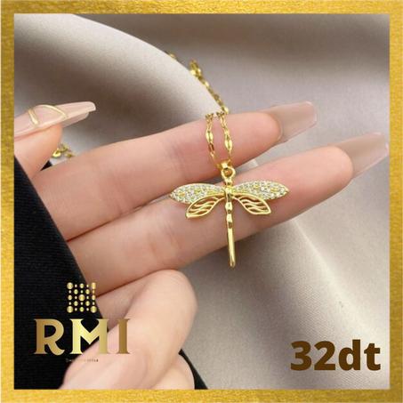 1pc Strass Libellule Décor Chaîne Collier, Bijoux En Acier Inoxydable