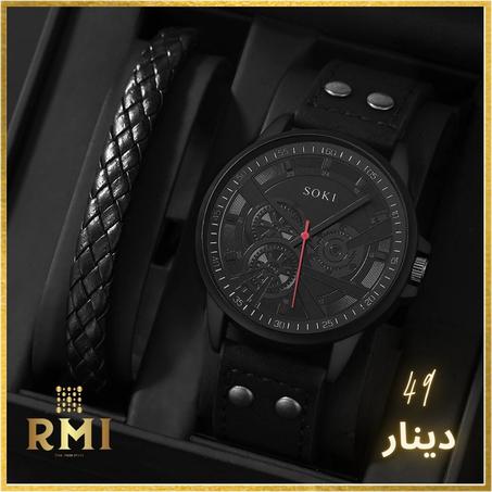 Montre à quartz noire avec bracelet en cuir tissé pour homme, montre de sport simple et cool