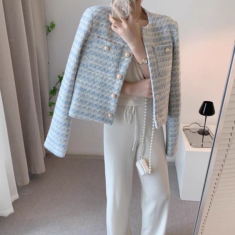 Veste a col rond unie avec clous pour femmes