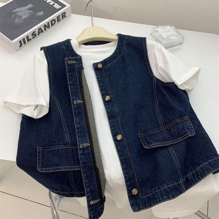 Gilet en jean delave bleu fonce