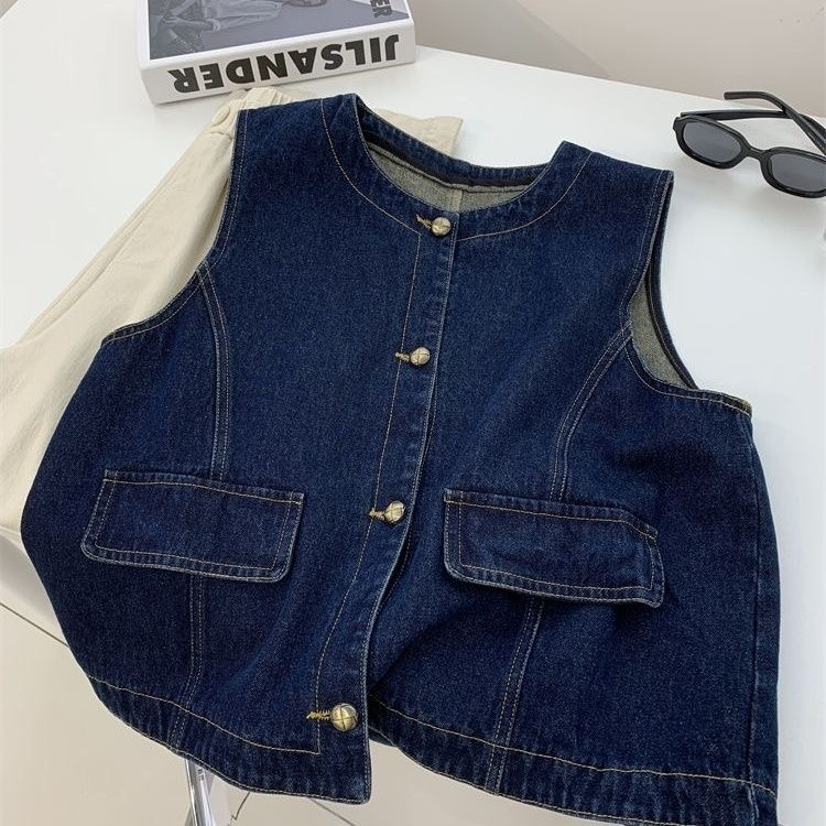 Gilet en jean delave bleu fonce
