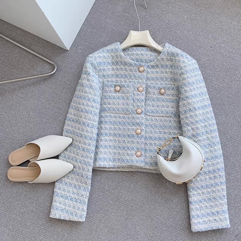 Veste a col rond unie avec clous pour femmes