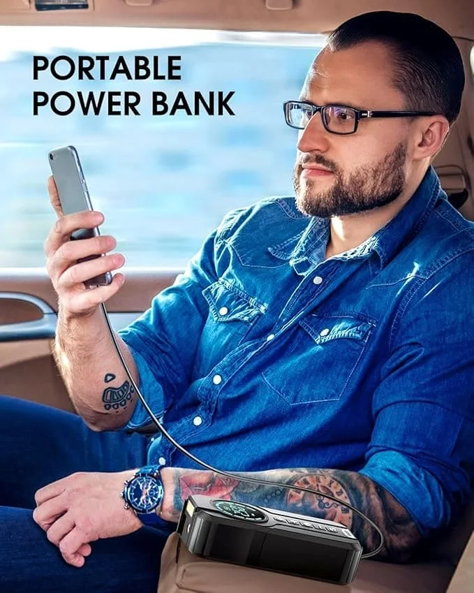 جهاز طوارئ السيارة الذكي – مضخة هواء + تشغيل بطارية السيارة + Power Bank