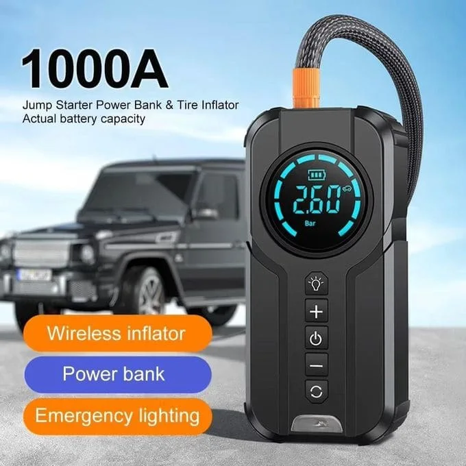 جهاز طوارئ السيارة الذكي – مضخة هواء + تشغيل بطارية السيارة + Power Bank