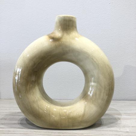 Vase en céramique beige effet marbre – Taille L _Forme ronde