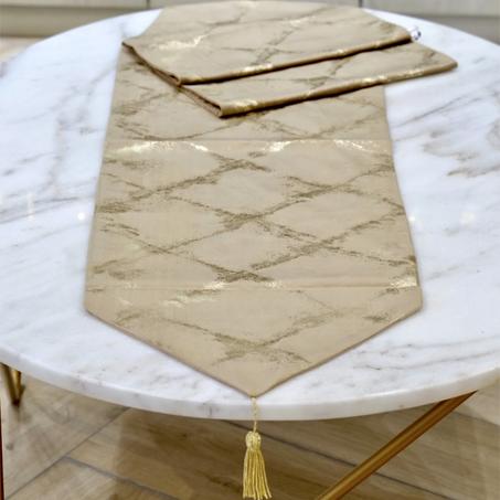 CHEMIN DE TABLE EN VELOURS : LINE ( Beige foncé )