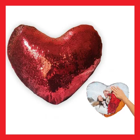 Cojín personalizado con lentejuela corazón "color rojo"