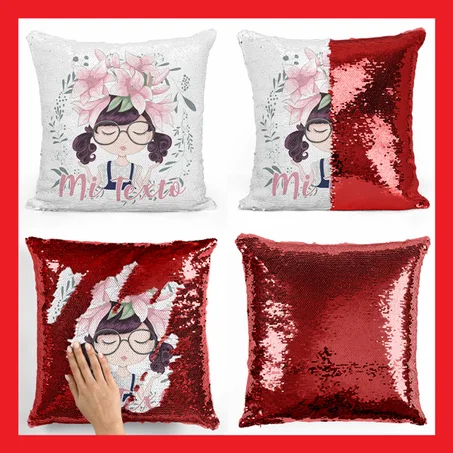 Cojín personalizado con lentejuela cuadrado-"color rojo rosa-pastel" (40x40cm)