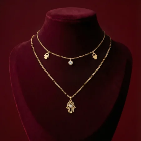 Collier "Khmisa Protect" – Double Rang en Acier Inoxydable