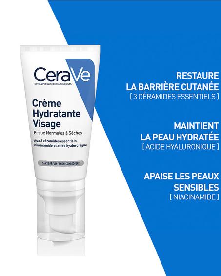 CERAVE Crème Hydratante Visage 52ml - Soin Quotidien pour une Peau Éclatante