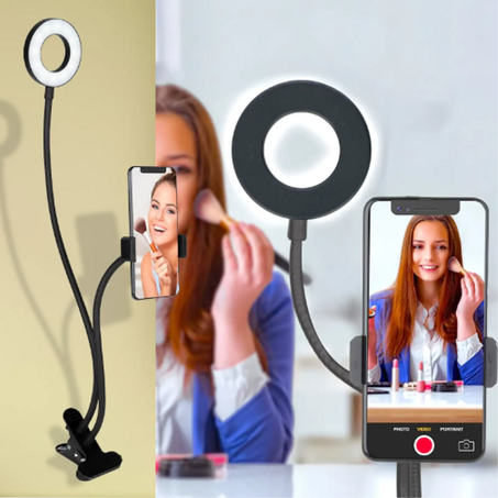 حامل هاتف بحلقة إضاءة LED لتصوير الفيديوهات والمكياج