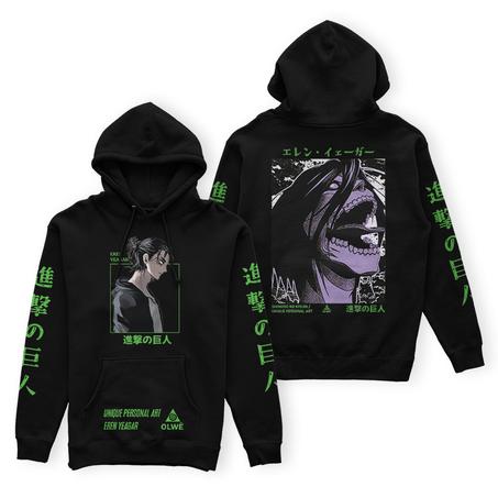 Anime Hoodie (Eren Yeagar01) Noir/Vert