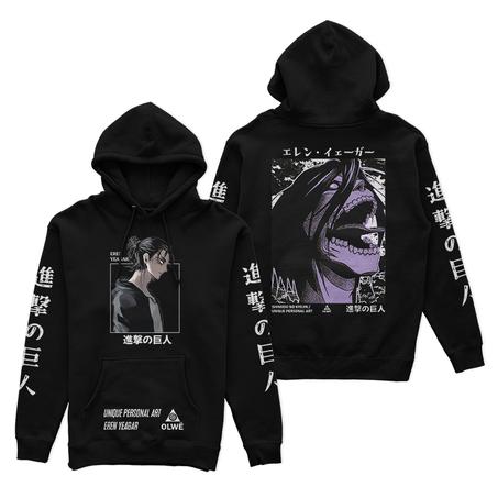 Anime Hoodie (Eren Yeagar01) Noir/Blanc