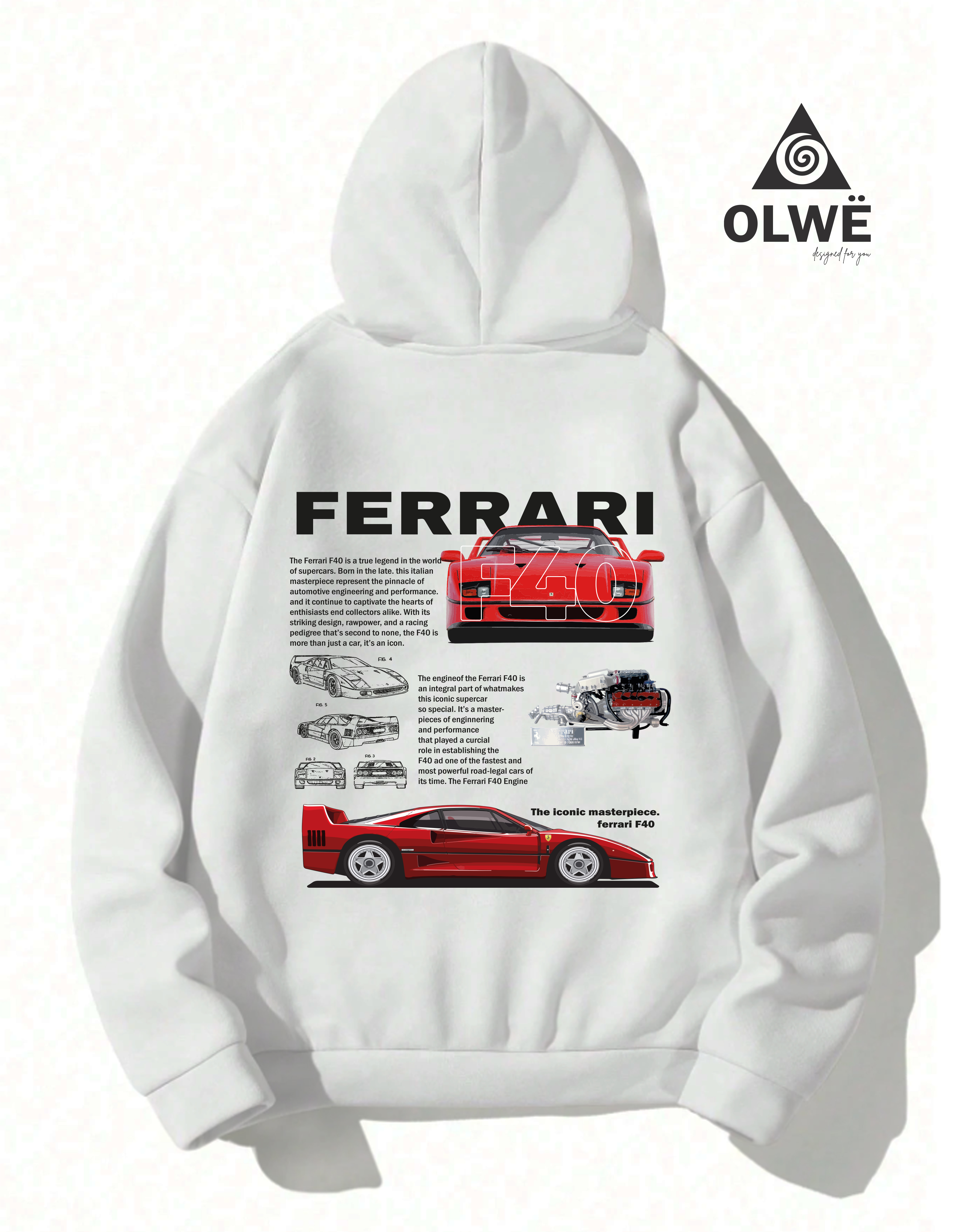 Ferrari F40 white Hoodie
