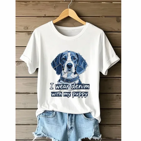 T-shirt Denim & Chien – Style Fun et Décontracté