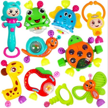 باك 10 خشخشيات من البلاستيك و السيليكون للبيبي