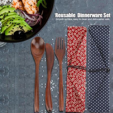 🔥طقم أدوات مائدة خشبي محمول وقابل لإعادة الاستخدام من الخيزران يأتي مع حقيبة عملية تحتوي على سكين، شوكة، وملعقة، ليكون رفيقك المثالي في التنقل والدراسة والعمل.🔥