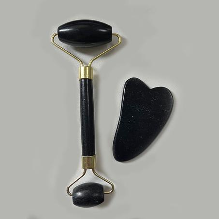 🔥 مجموعة 2 قطعة – أسطوانة حجر الوجه + أداة غوا شا للتدليك والعناية بالبشرة – أداة طبيعية لتجديد نضارة الوجه وتحفيز الدورة الدموية 🔥