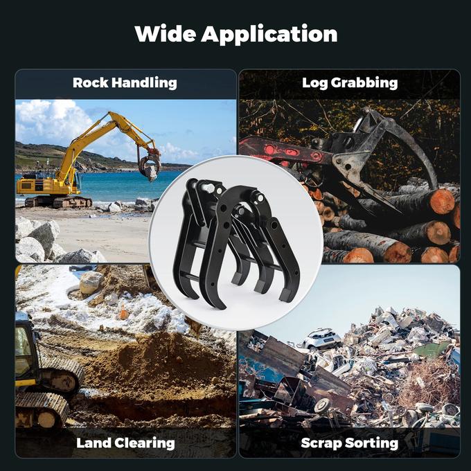 Mini Excavator Grapple Grabber Attachment with Wide Opening for Woods Rocks