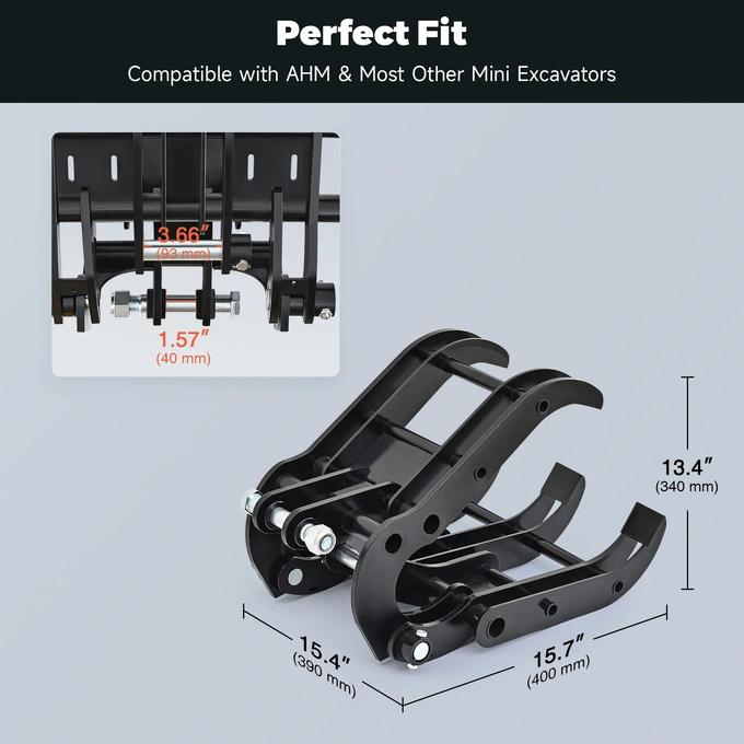 Mini Excavator Grapple Grabber Attachment with Wide Opening for Woods Rocks