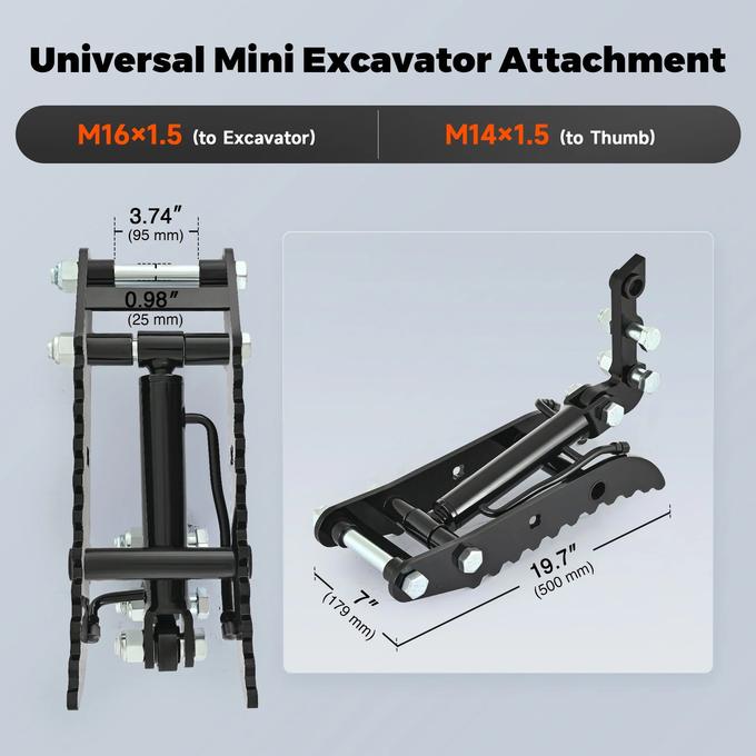 Hydraulic Thumb Clip Attachment For 1 Ton Mini Excavator with 2 Hydraulic Hoses