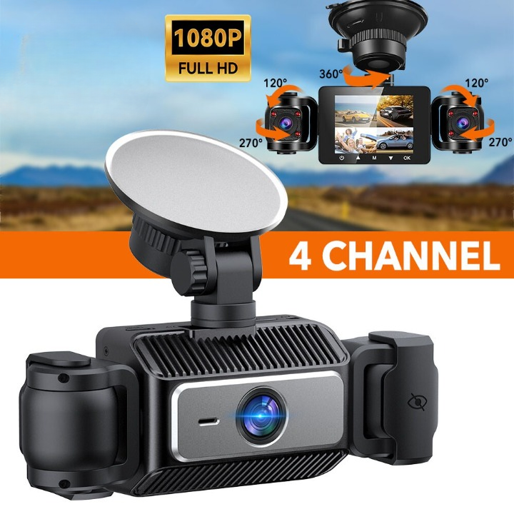 Caméra de tableau de bord 4 voies 1080P HD avec angles avant, arrière, gauche et droite à 360°