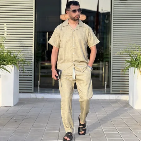طقم رجالي أنيق – قميجة + سروال 🔥