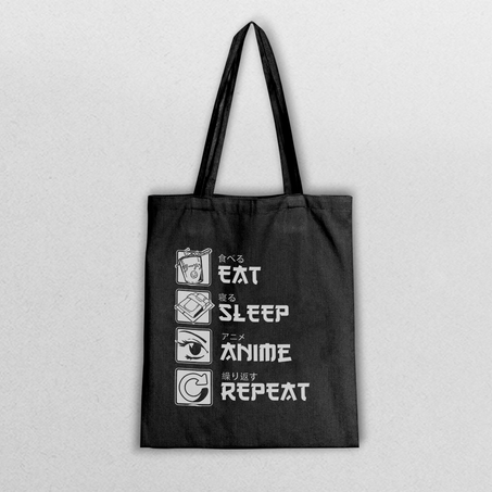 EAT SLEEP ANIME REPEAT TOTE BAG