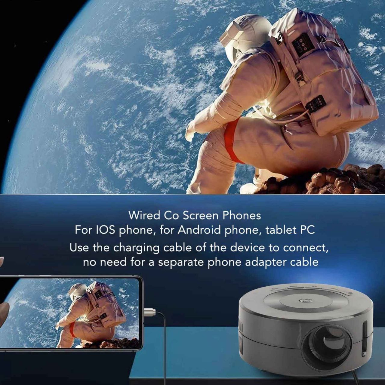 جهاز عرض صغير YT200 MINI، محمول ويدعم 4K 1080P عبر HD، مثالي للسينما المنزلية والهدايا.