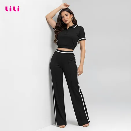 Ensemble Femme Crop Polo & Pantalon Tendance 2026