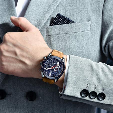MONTRE Homme Chronographe Quartz Bracelet En Cuir Etanche
