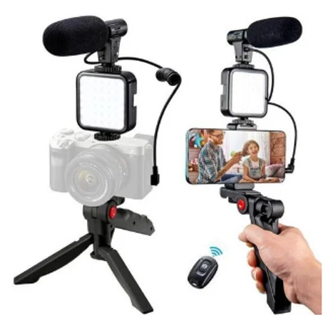 Kit Vlogging Smartphone, Microphone stéréo, lumière LED