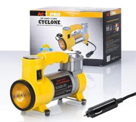Gonfleur de pneu robuste portatif AC PRO Cyclone/compresseur d'air de voiture avec lampe de travail