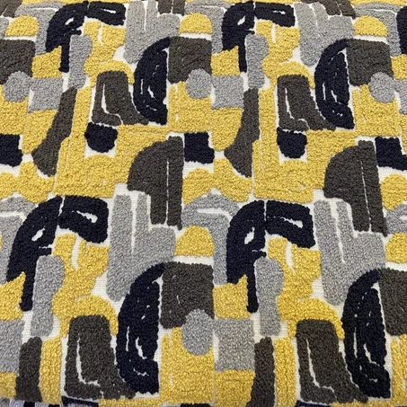 Tissu artisanal brodé jaune/gris/noir