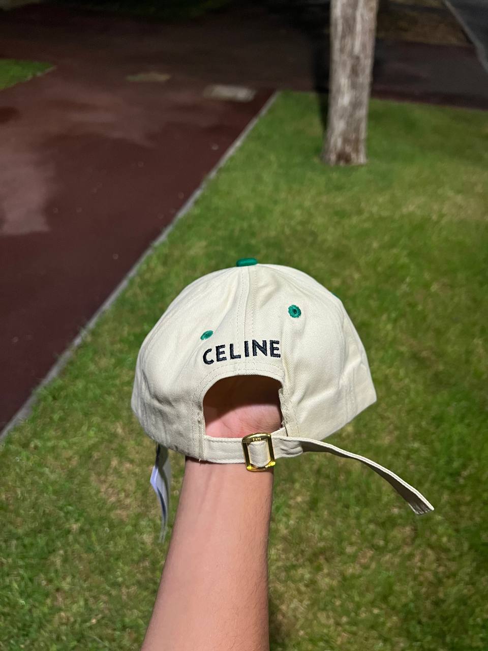 Celine Paris Cap Green + Beige